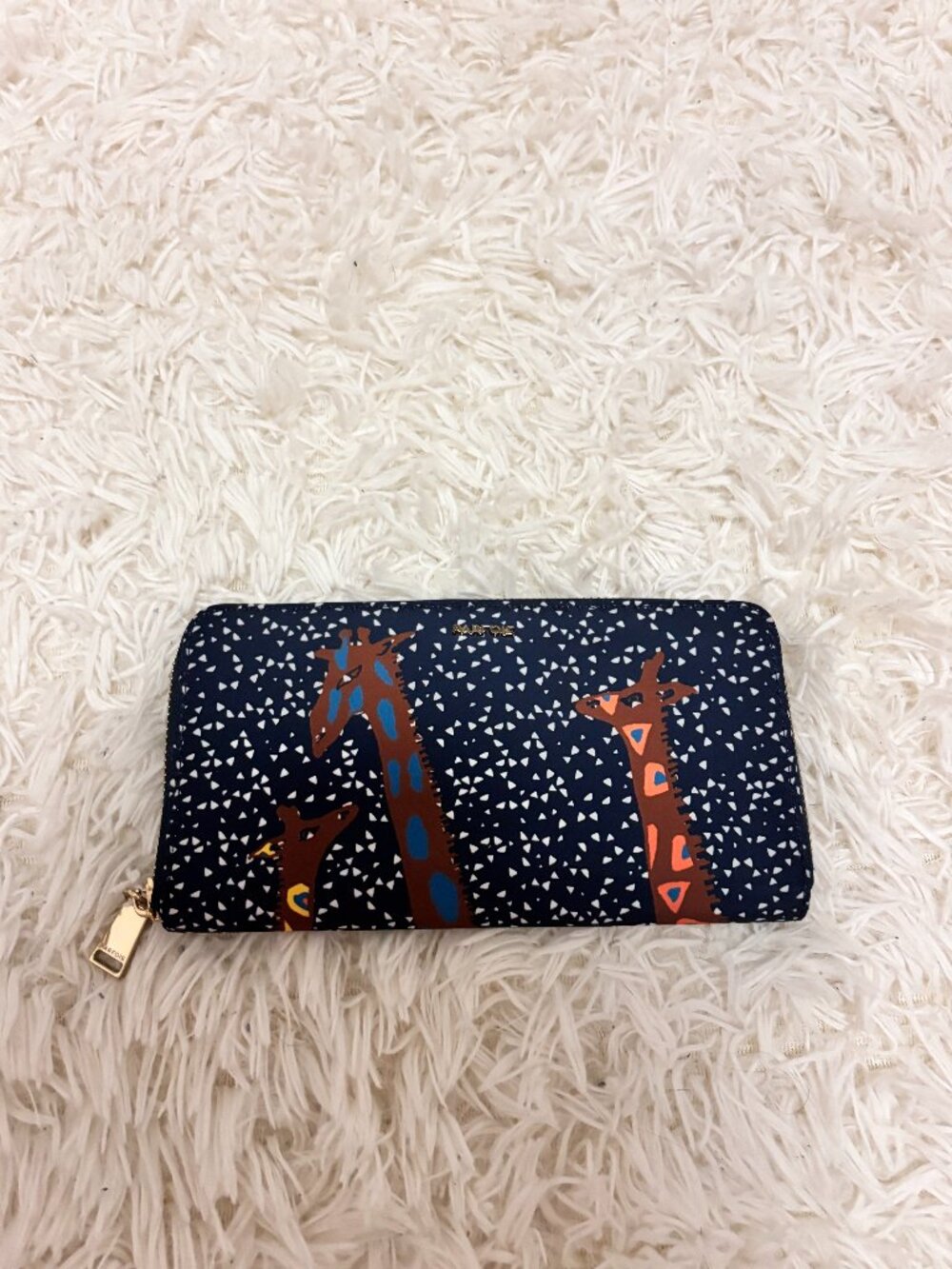 Navy Giraffe Print Zip-Around Wallet